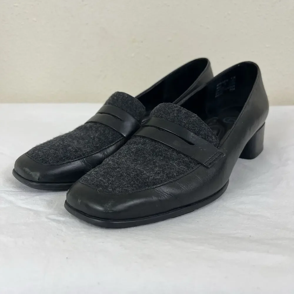 Rockport Leather Square Toe Loafer Womens 8.5 Black
